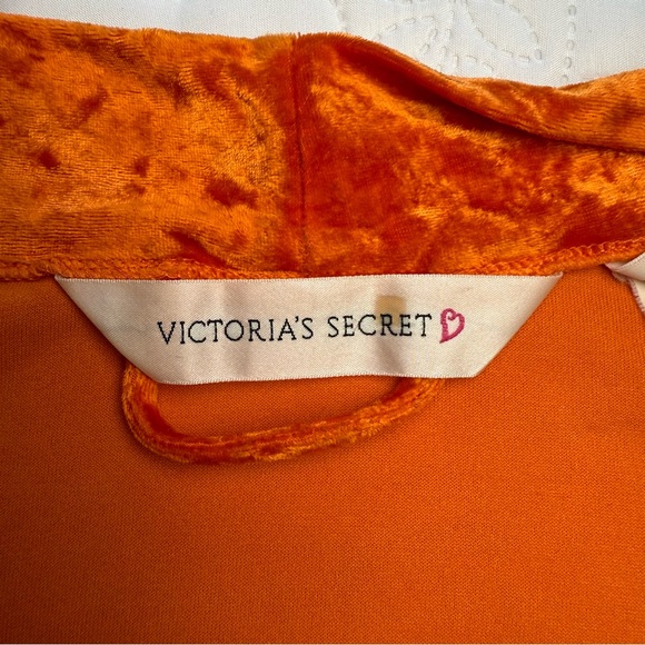 Vintage 1997 Victoria’s Secret Pink Heart Orange Crushed Velvet Maxi Robe Large - Picture 15 of 16